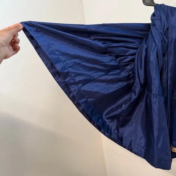 Girls Hot Pink Navy Gold Embroidered Formal Anarkali Dress with Dupatta - Picture 5 of 6